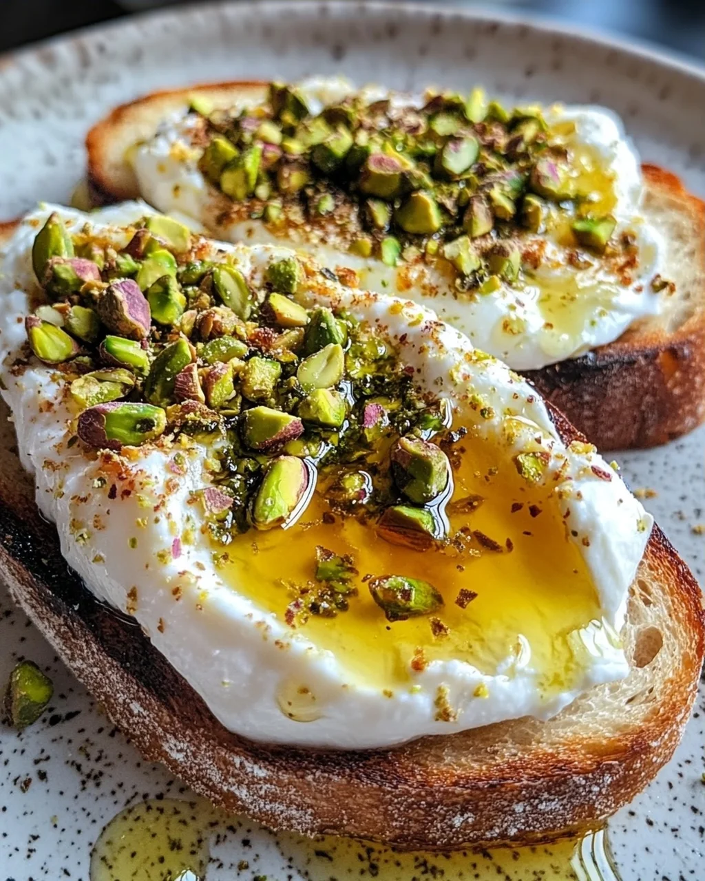 Burrata-Toast mit Pistazien und heißem Honig