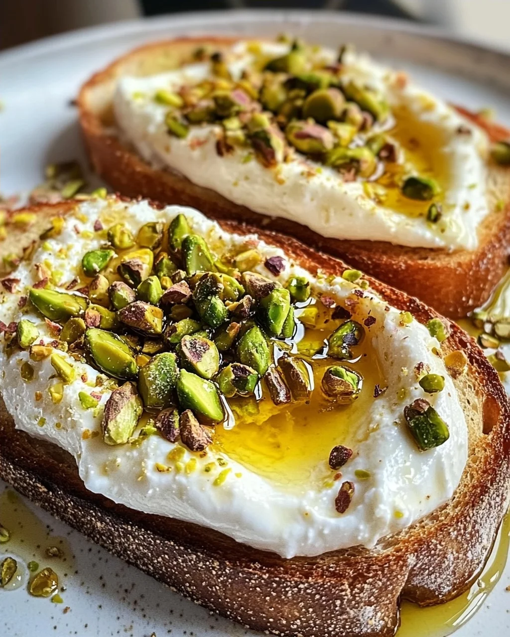 Burrata-Toast mit Pistazien und heißem Honig