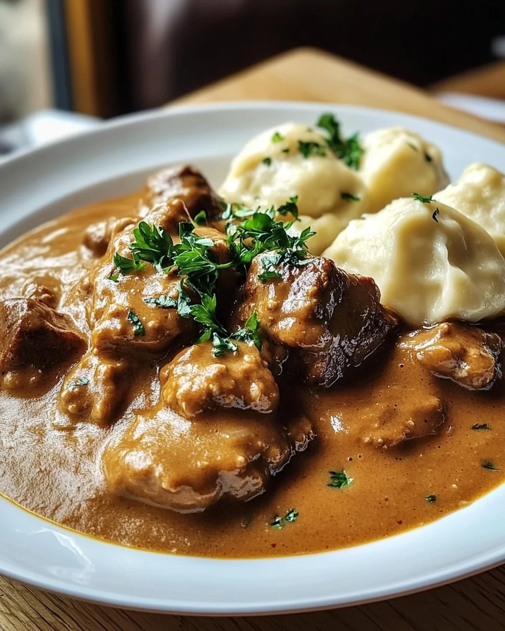 Butterzartes Rahmgulasch mit Serviettenknödel