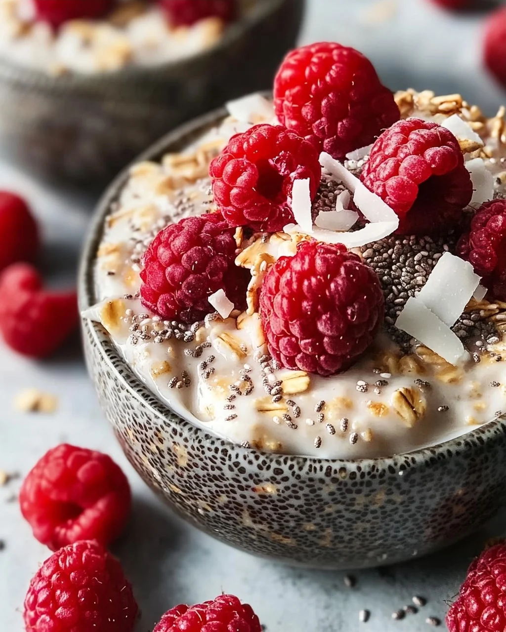 Chia Overnight Oats mit Himbeeren