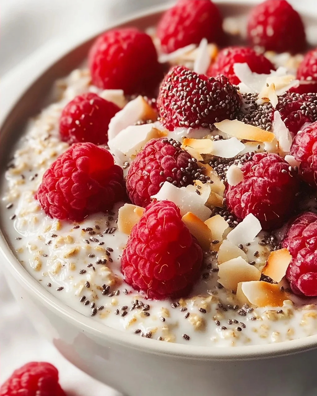 Chia Overnight Oats mit Himbeeren