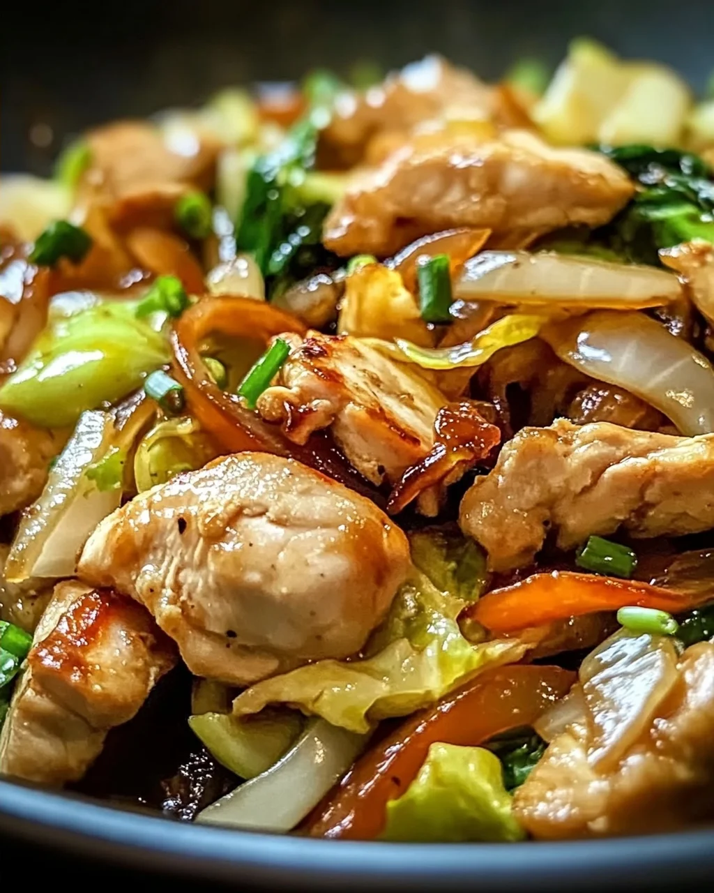 Chinesische Hähnchenpfanne mit Spitzkohl und Zwiebeln genießen!