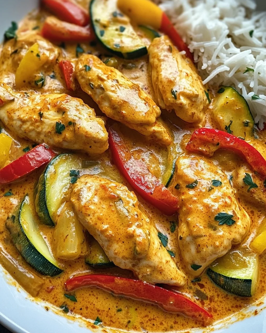 Cremiges Paprika Zucchini Hähnchen