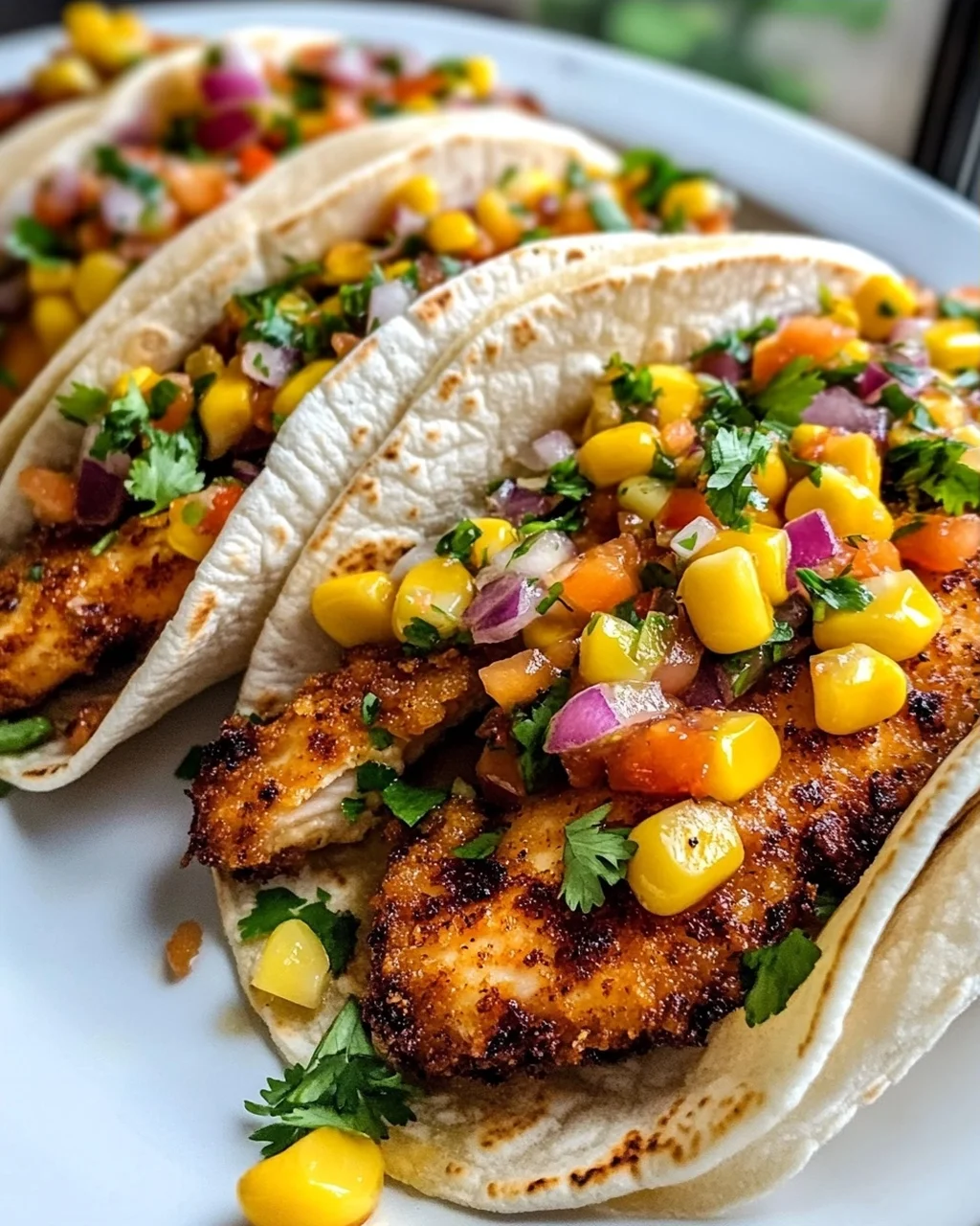 Crispy Maple Chili Chicken Tacos mit Mango-Mais-Salsa Rezept