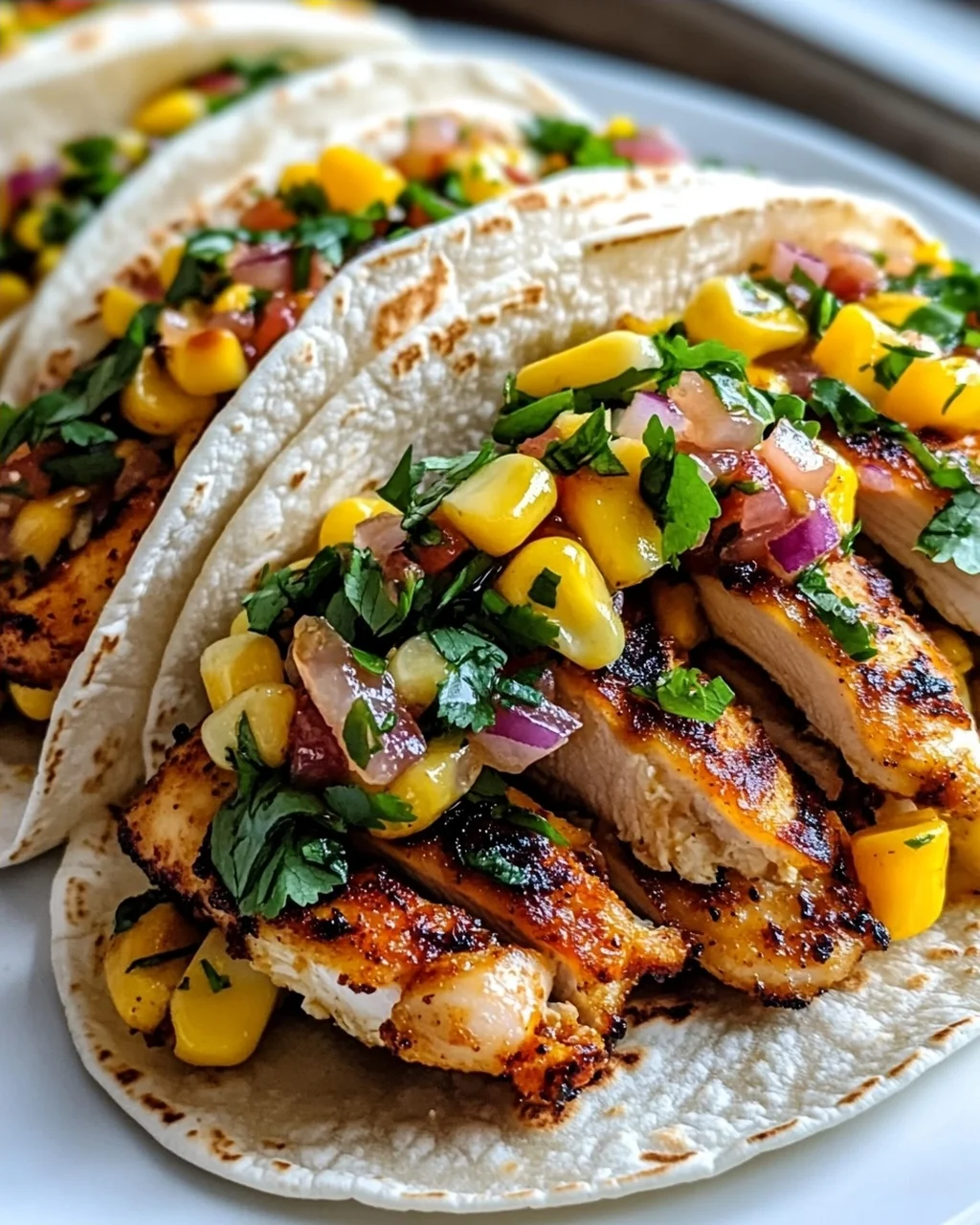 Crispy Maple Chili Chicken Tacos mit Mango-Mais-Salsa Rezept