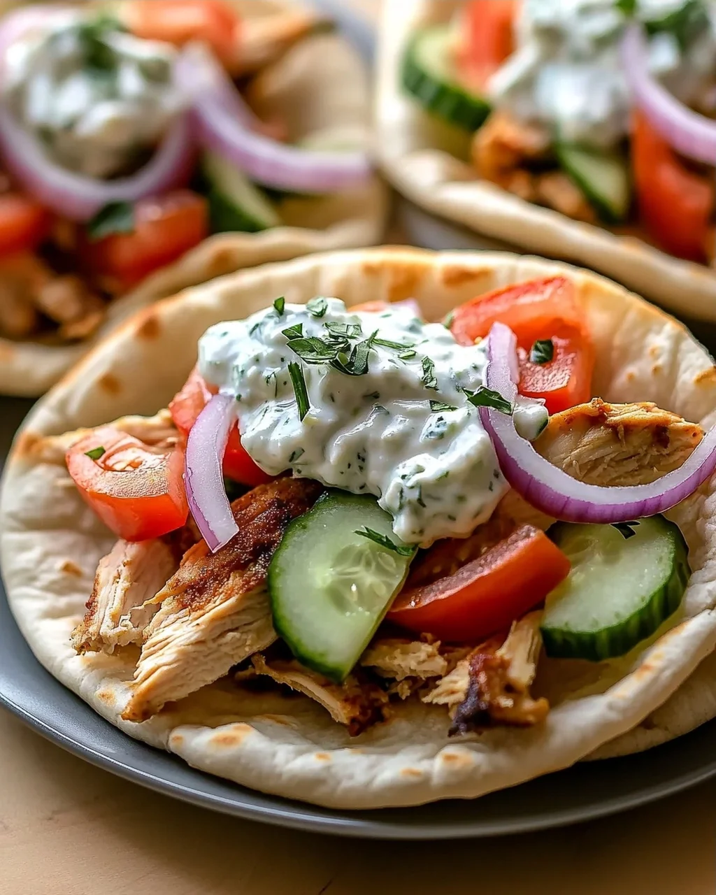 Crockpot Griechische Hähnchen-Pitas mit Tzatziki Rezept