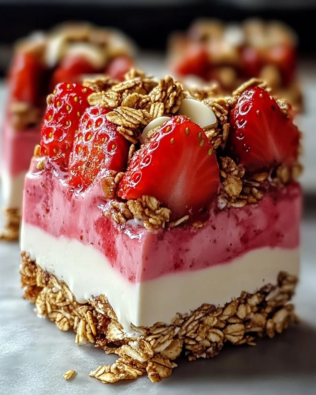 Erdbeerjoghurt-Riegel mit knusprigem Granola