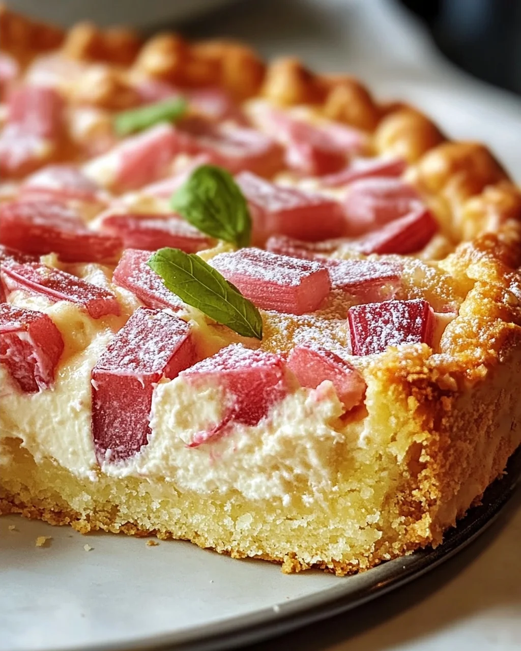 Fluffy Rhubarb Sour Cream Cake with Shortcrust Pastry Recipe