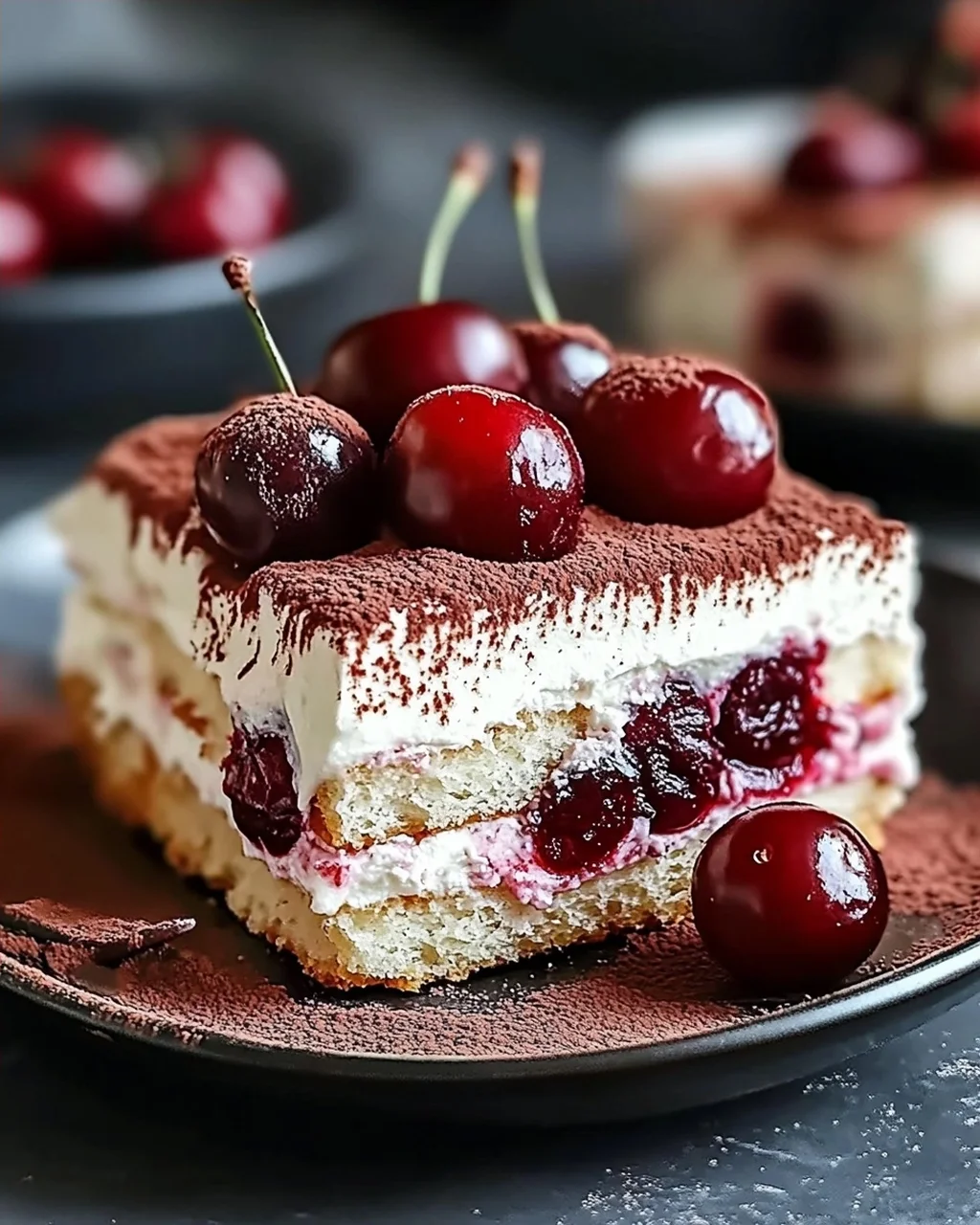 Fruchtiges Kirsch-Tiramisu mit Amaretto-Geschmack (alkoholfrei)
