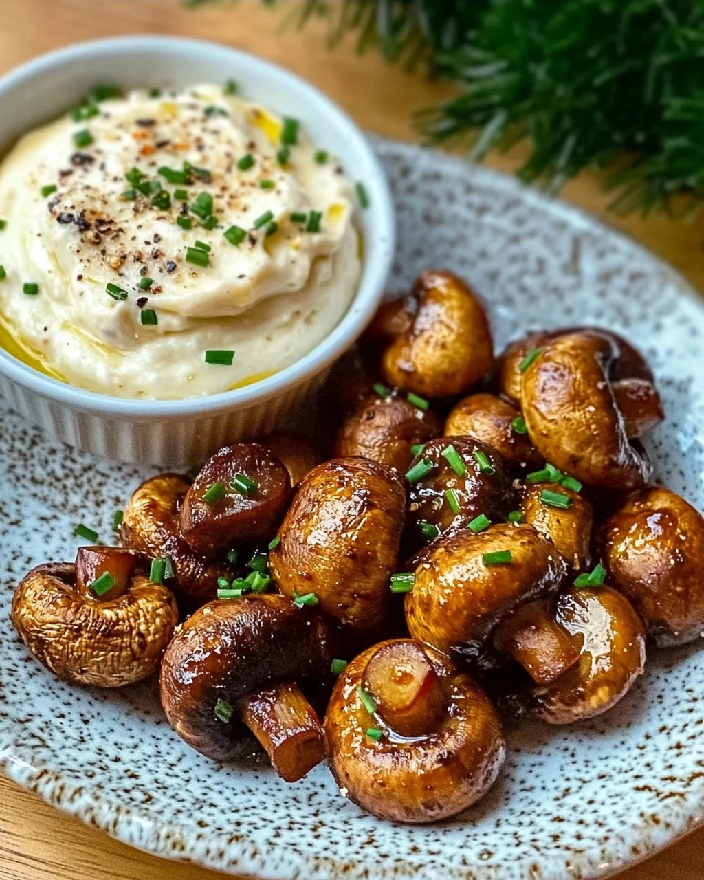 Gebratene Champignons mit Knoblauchdip (Rezept wie vom Weihnachtsmarkt)