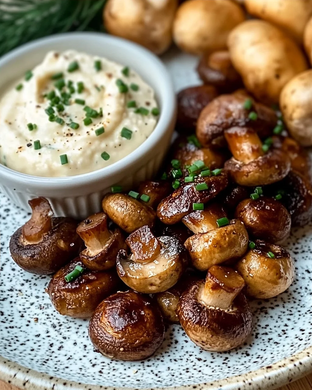 Gebratene Champignons mit Knoblauchdip (Rezept wie vom Weihnachtsmarkt)