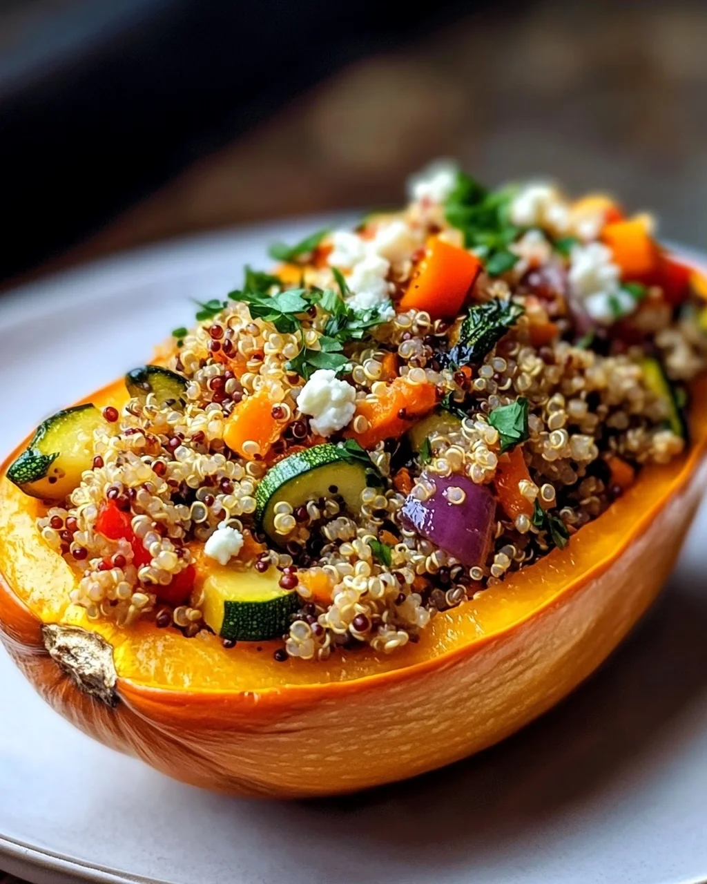 Gefüllter Butternusskürbis mit Quinoa und Gemüse - Cremig & Vegetarisch