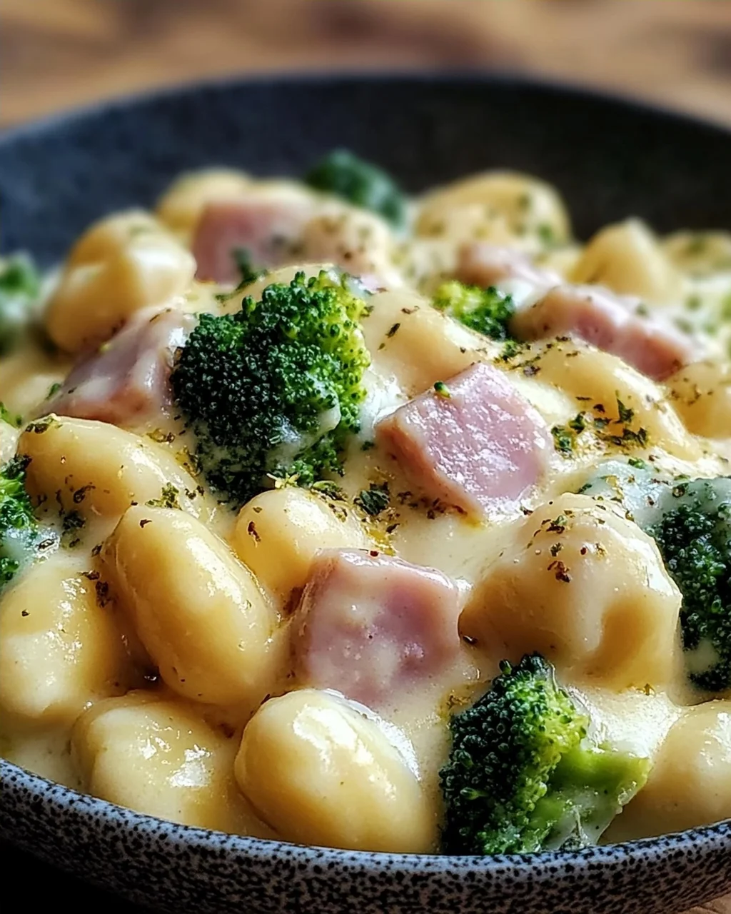 Gnocchi mit Brokkoli und Schinken in cremiger Käsesoße
