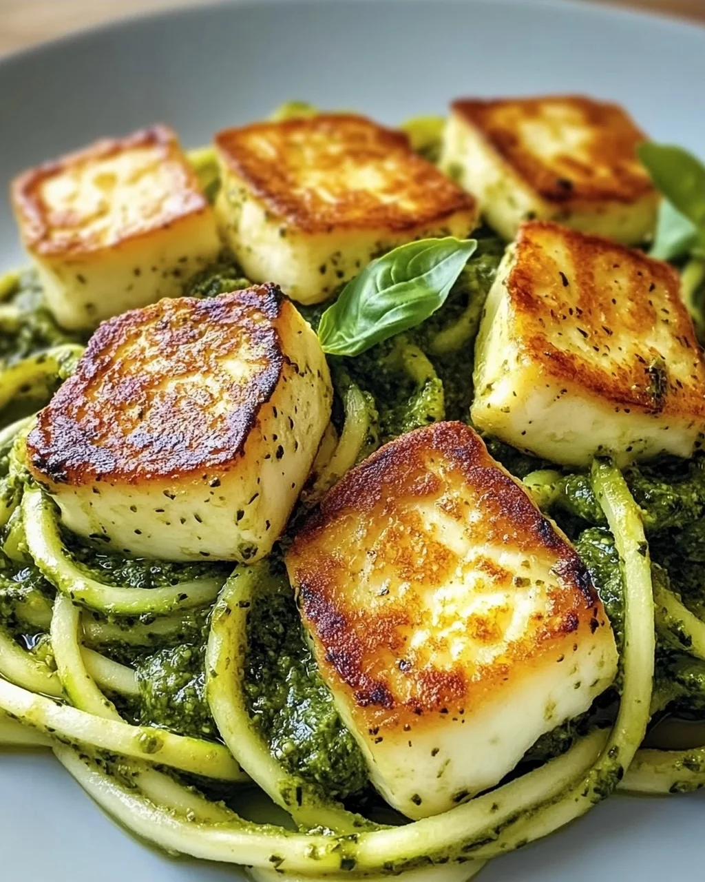 Halloumi mit Zucchini-Pesto-Nudeln