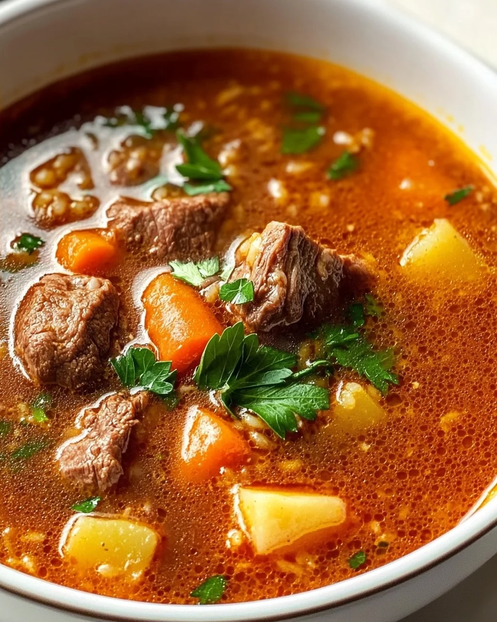 Herzhafte serbische Reisfleischsuppe