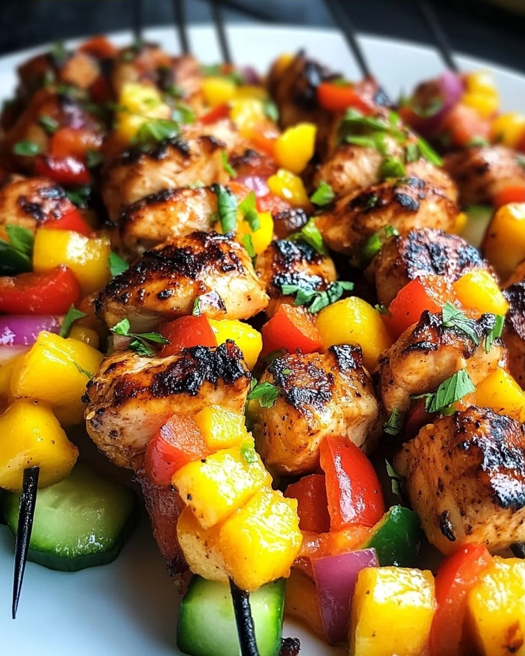 Karibische Hähnchenspieße mit Mango-Salsa