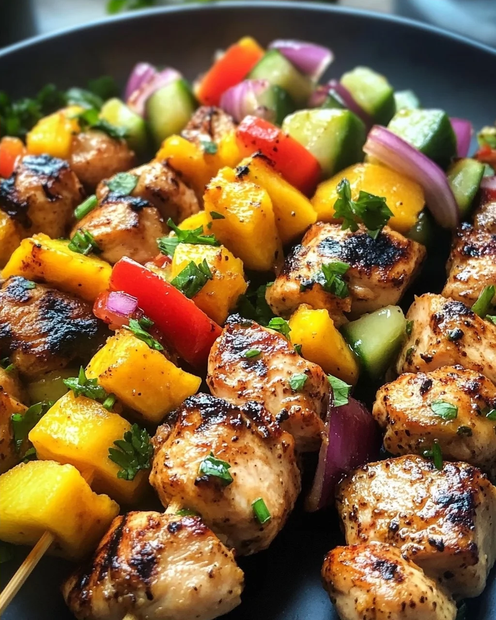 Karibische Hähnchenspieße mit Mango-Salsa