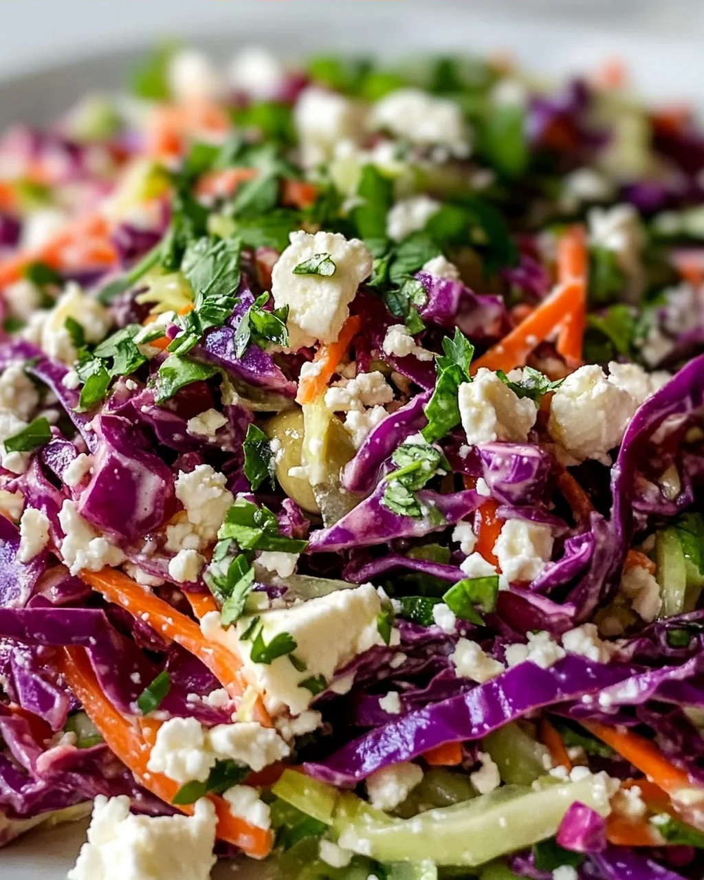 Mediterraner Slaw mit Feta, Oliven & frischen Kräutern