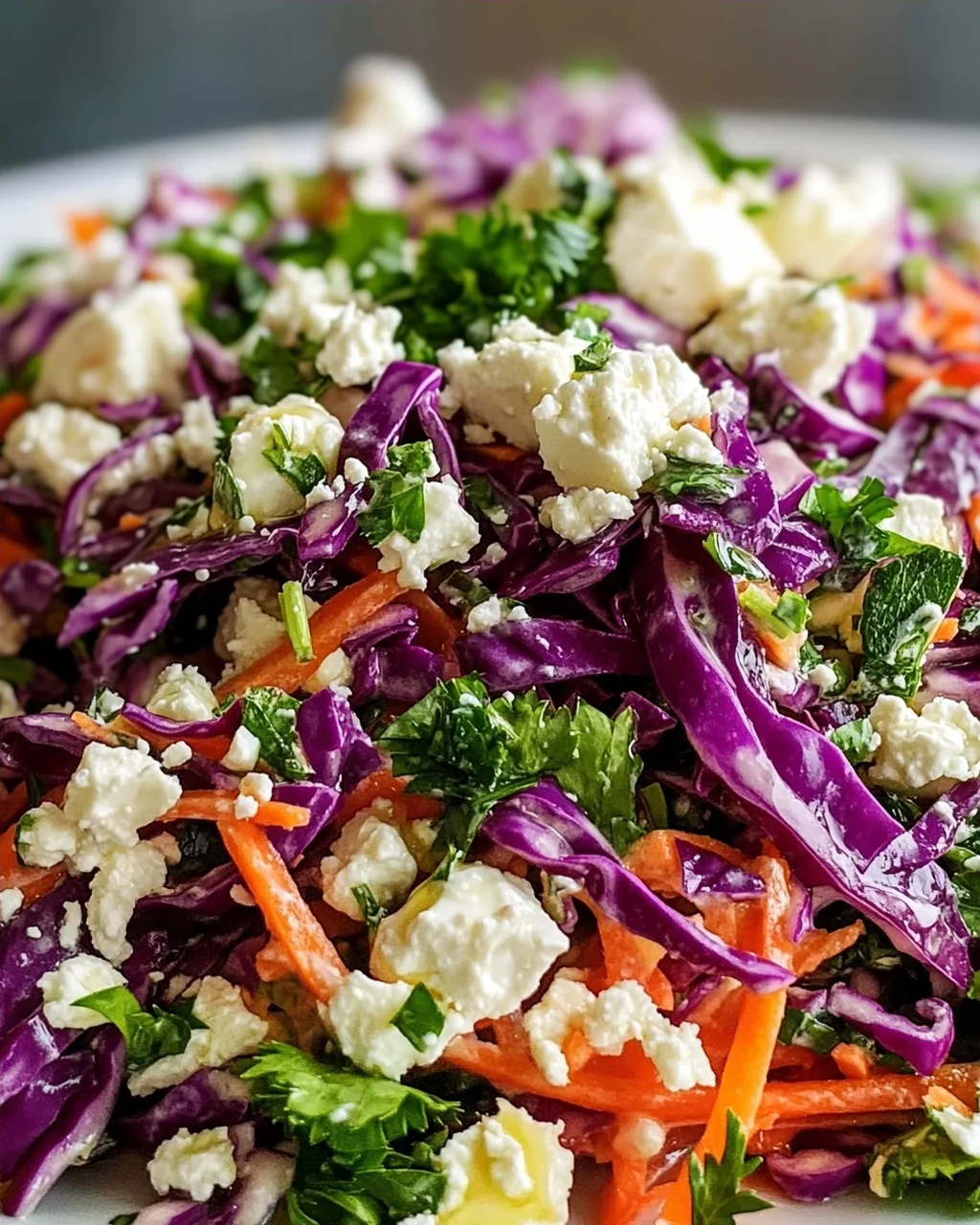 Mediterraner Slaw mit Feta, Oliven & frischen Kräutern