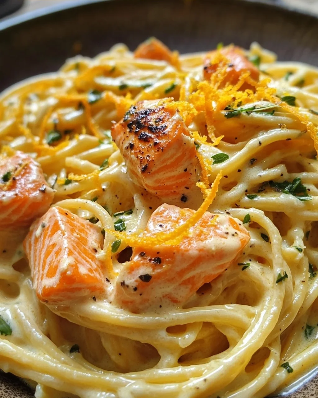 Orangen Lachs Pasta
