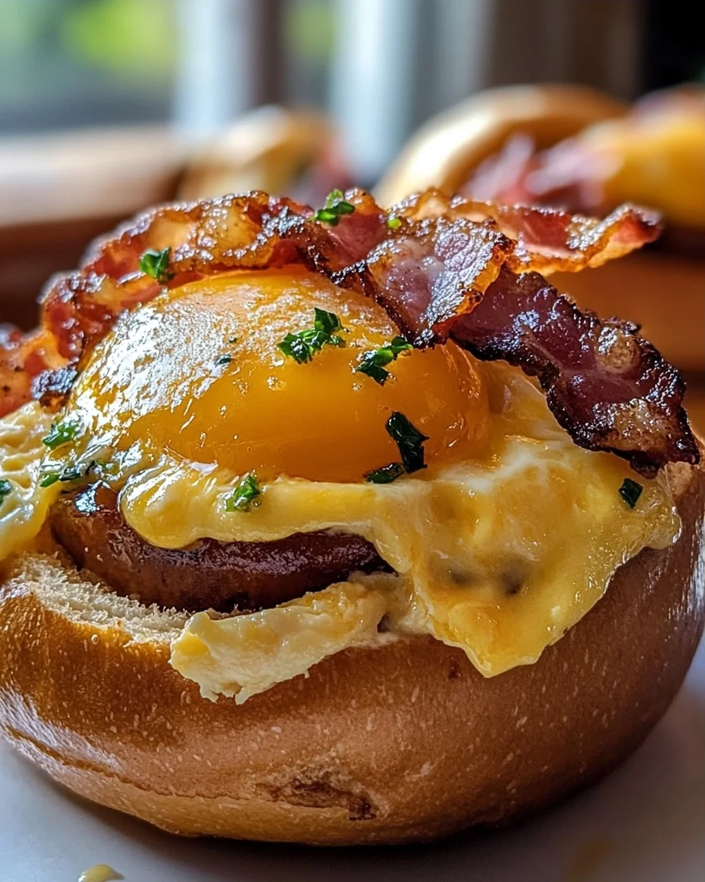 Perfekte Frühstücksbrötchen: Ei, Beef Bacon & Käse-Genuss