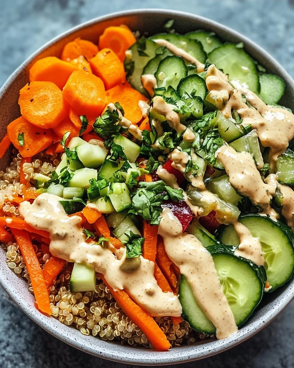 Quinoa-Gemüse-Bowl mit Tahini-Dressing