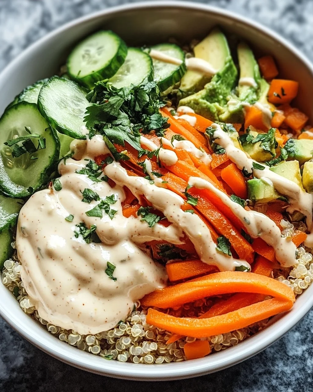 Quinoa-Gemüse-Bowl mit Tahini-Dressing