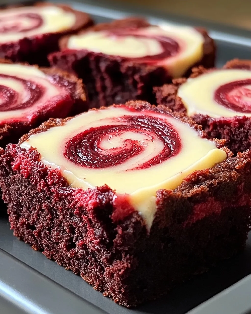 Rote Samt Brownie Bissen mit Frischkäse-Wirbel