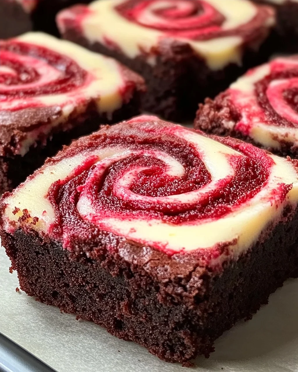 Rote Samt Brownie Bissen mit Frischkäse-Wirbel