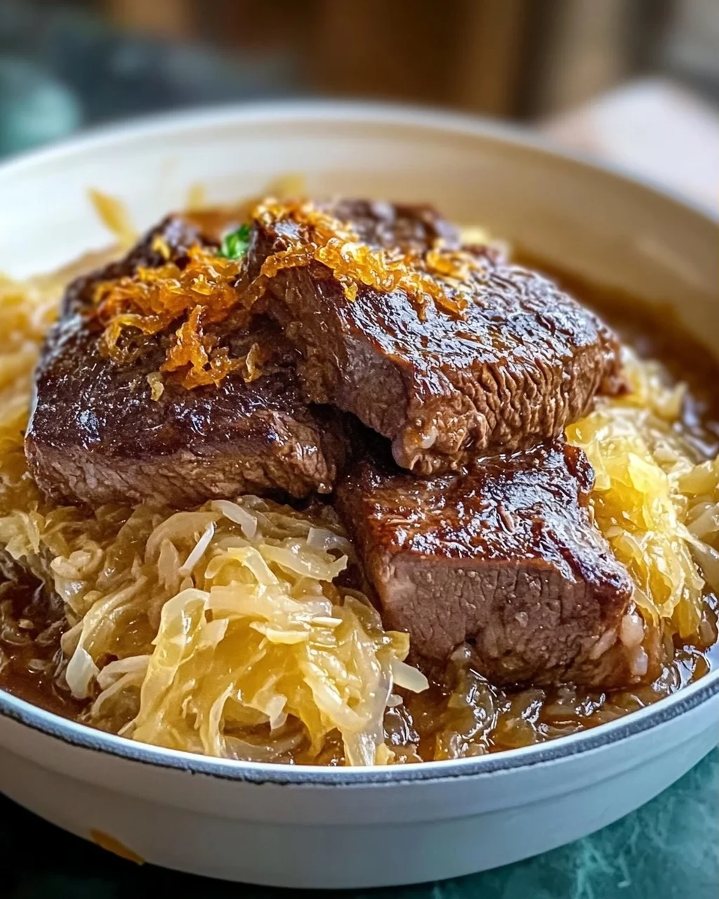 Saftiges Rindfleisch mit Sauerkraut und braunem Zucker Rezept
