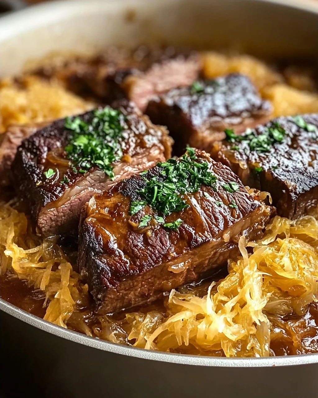 Saftiges Rindfleisch mit Sauerkraut und braunem Zucker Rezept