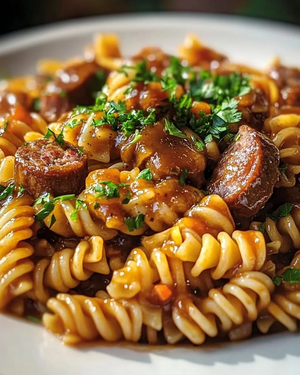 Scharfe Honig BBQ Wurst Pasta aus einer Pfanne – Schnell & Lecker!