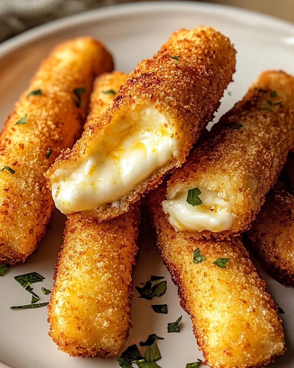Schmelzender Goldener Heißluftfrittierter Mozzarella Traum