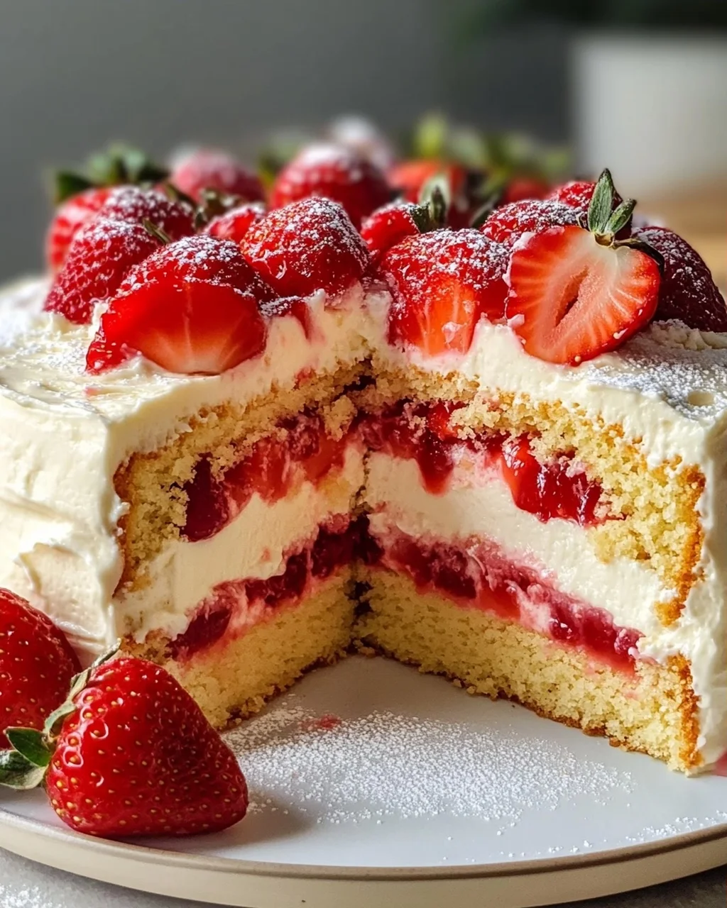 Schneller Erdbeerkuchen mit Schmand