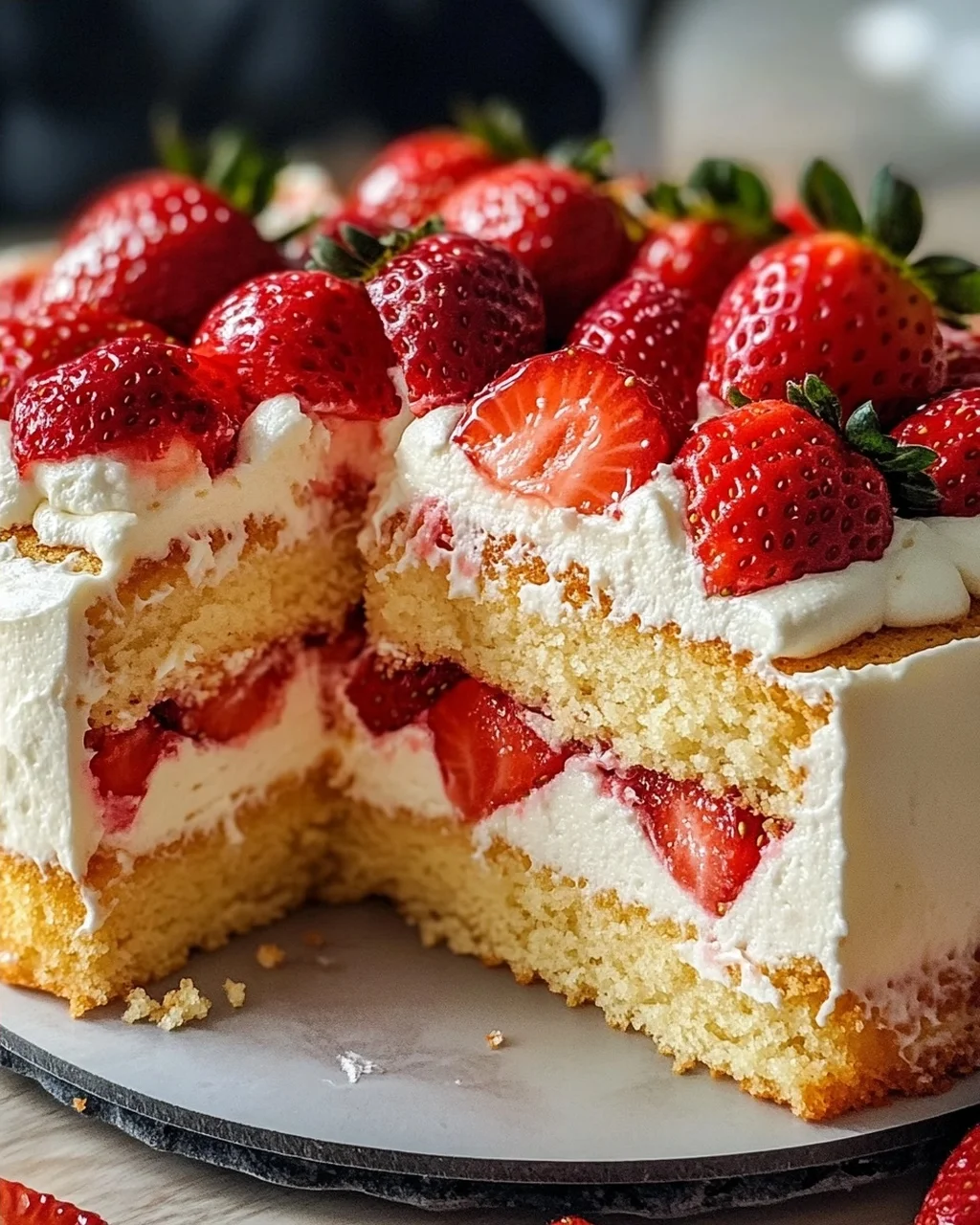Schneller Erdbeerkuchen mit Schmand