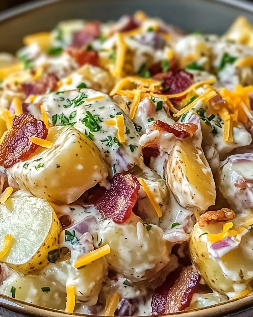 Steakhouse Kartoffelsalat mit Bacon und Cheddar