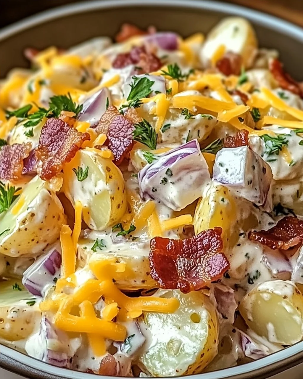 Steakhouse Kartoffelsalat mit Bacon und Cheddar