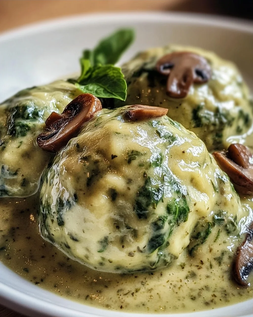 Südtiroler Spinatknödel mit Pilzrahm