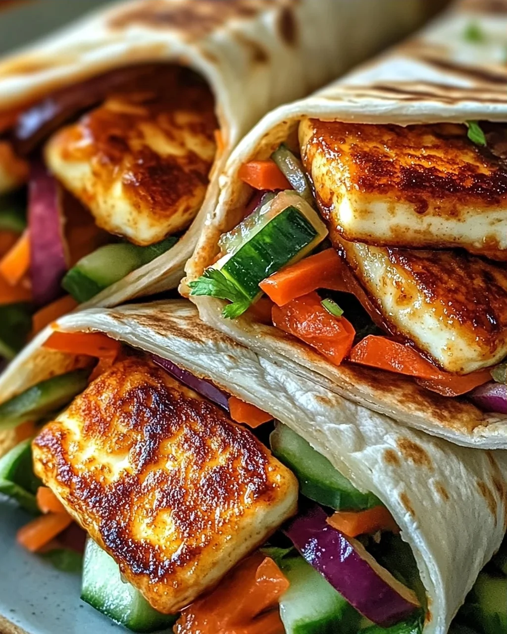 Vegetarische Süß-Chili-Halloumi-Wraps für deinen Genuss