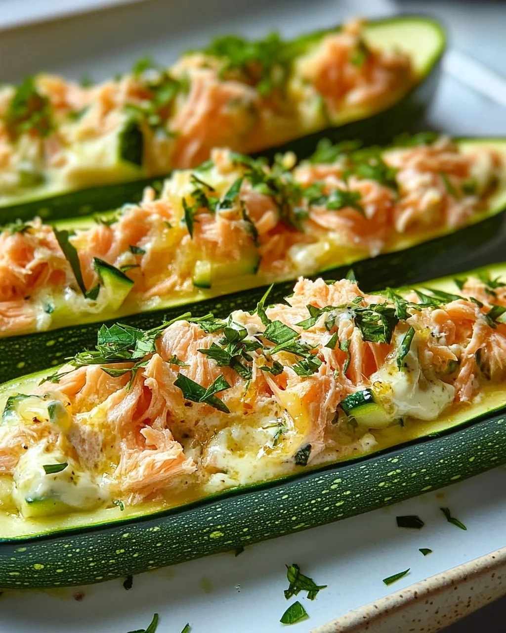 Zucchini-Boote mit Lachs-Zitronen-Creme