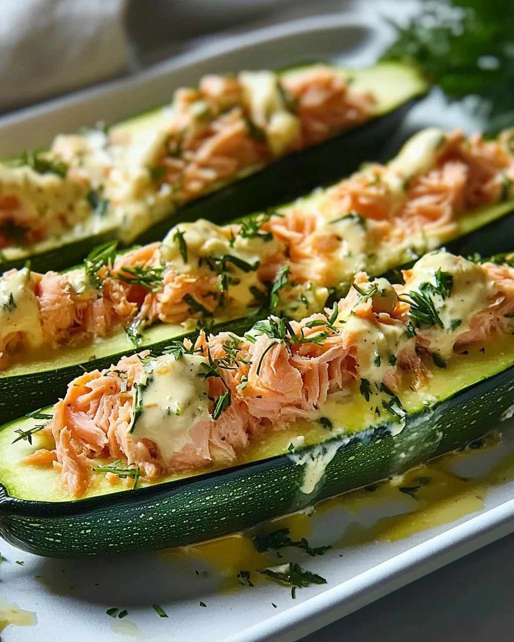 Zucchini-Boote mit Lachs-Zitronen-Creme